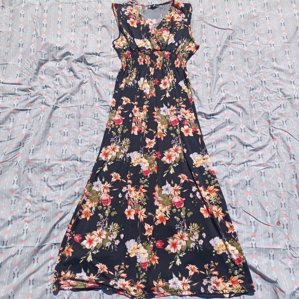 Anna Morgan Black Floral Maxi Dress Womens 1X